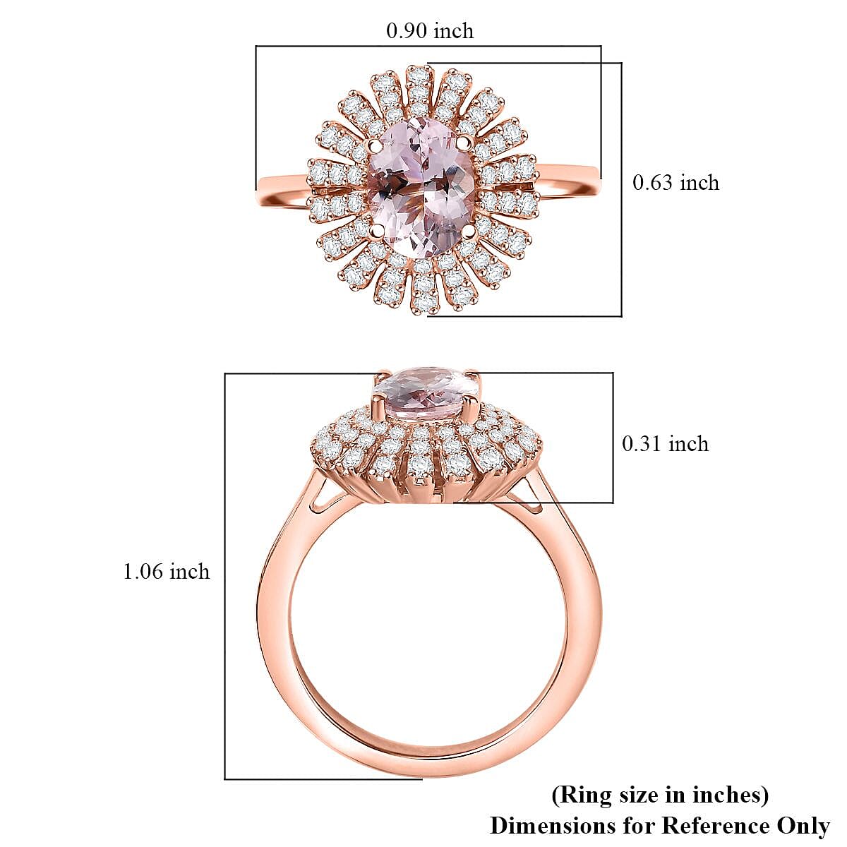 D'Joy Premium Pink Morganite and Moissanite 2.00 ctw Rosette Halo Ring in 18K Vermeil Rose Gold Over Sterling Silver (Size 7.0) image number 5