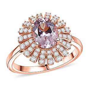 D'Joy Premium Pink Morganite and Moissanite 2.00 ctw Rosette Halo Ring in 18K Vermeil Rose Gold Over Sterling Silver (Size 8.0)