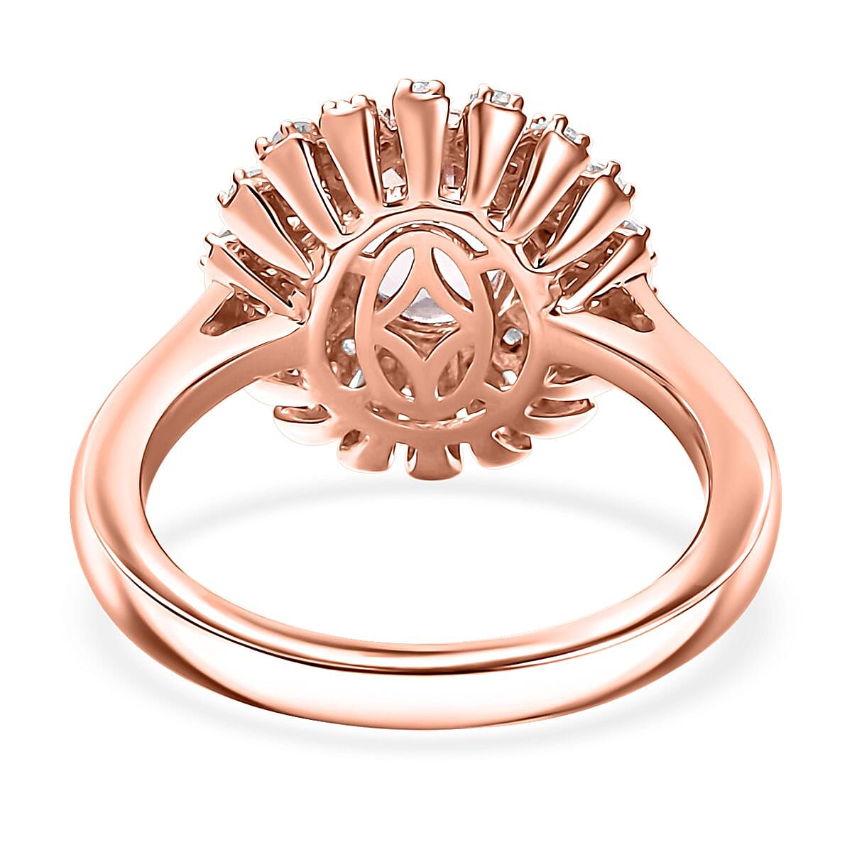 D'Joy Premium Pink Morganite and Moissanite 2.00 ctw Rosette Halo Ring in 18K Vermeil Rose Gold Over Sterling Silver (Size 9.0) image number 4
