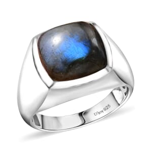 D'Joy Malagasy Labradorite 8.60 ctw Men's Ring in Rhodium Over Sterling Silver (Size 10.0)