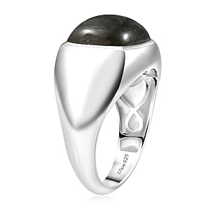 D'Joy Malagasy Labradorite 8.60 ctw Men's Ring in Rhodium Over Sterling Silver (Size 10.0)