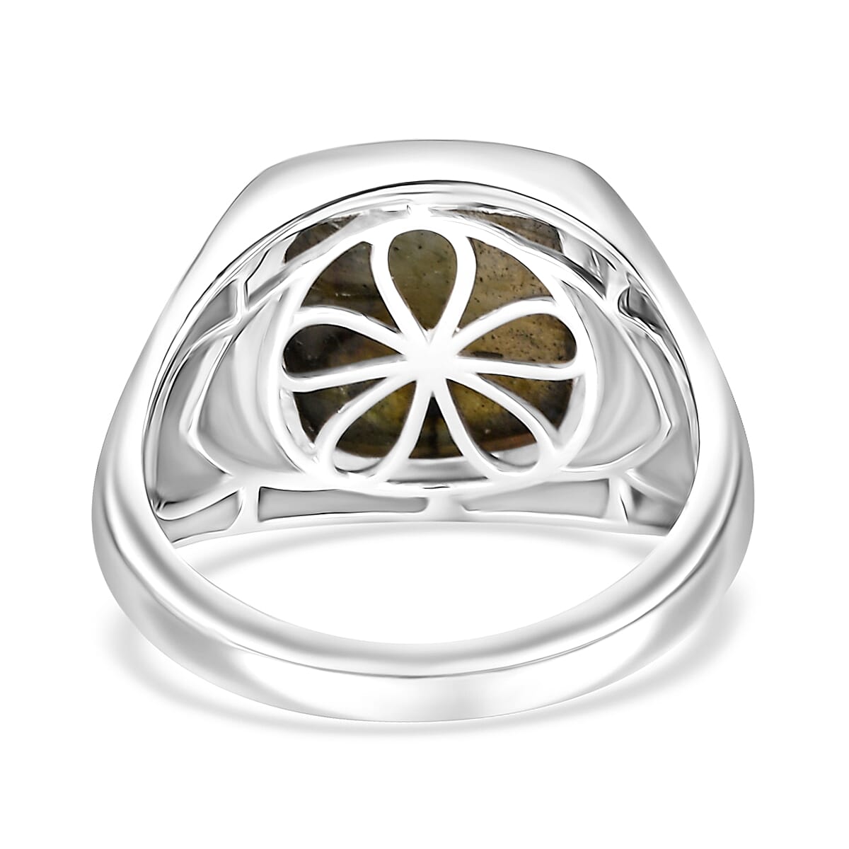 D'Joy Malagasy Labradorite 8.60 ctw Men's Ring in Rhodium Over Sterling Silver (Size 10.0)