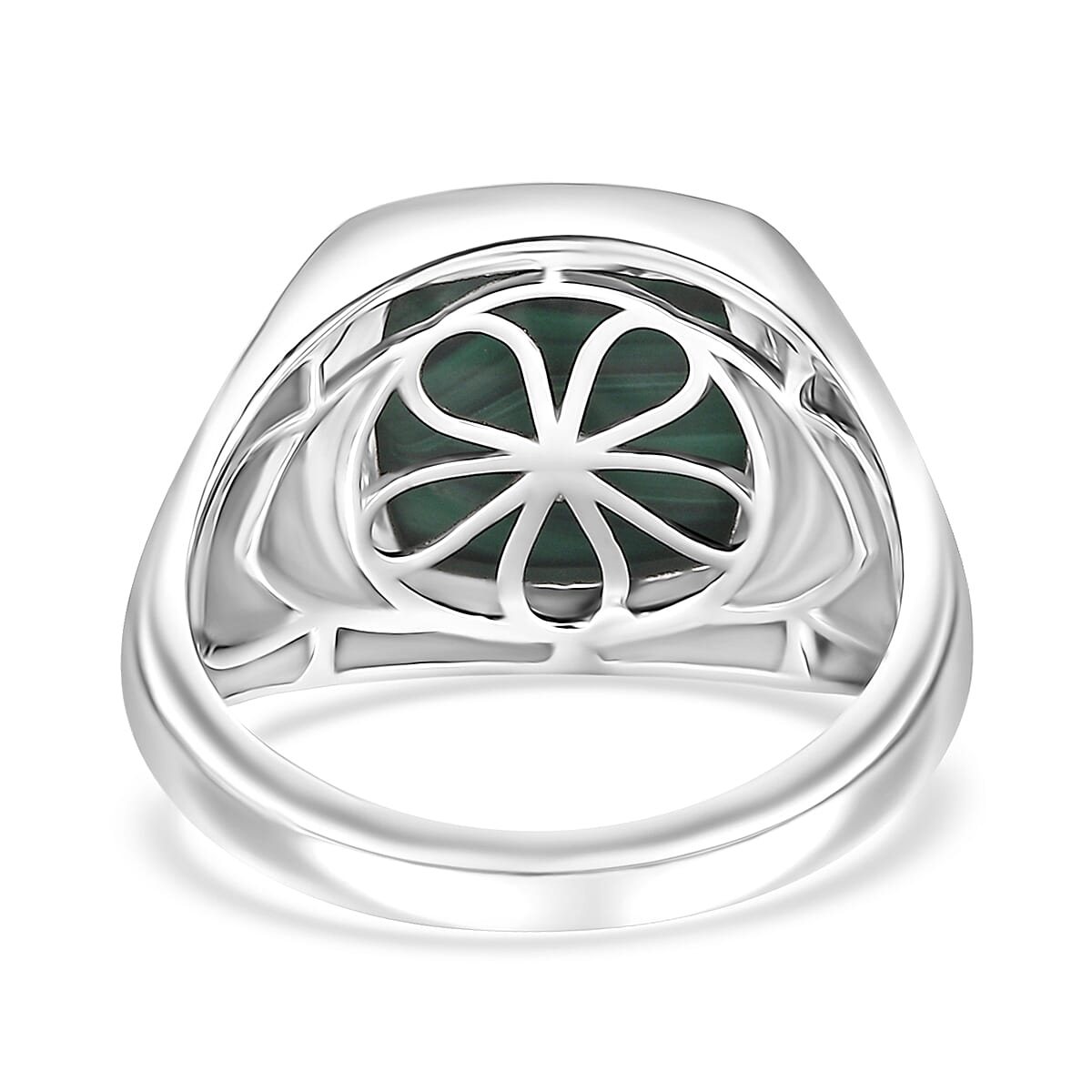 D'Joy African Malachite 10.00 ctw Men's Ring in Rhodium Over Sterling Silver (Size 10.0) image number 4