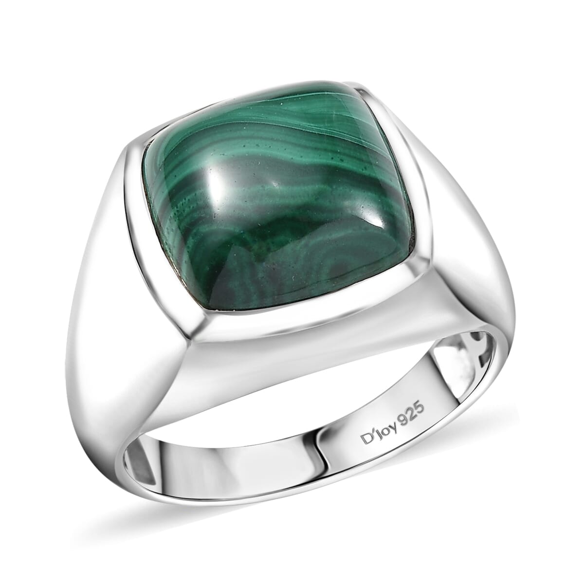 D'Joy African Malachite 10.00 ctw Men's Ring in Rhodium Over Sterling Silver (Size 13.0) image number 0