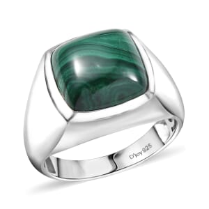 D'Joy African Malachite 10.00 ctw Men's Ring in Rhodium Over Sterling Silver (Size 13.0)
