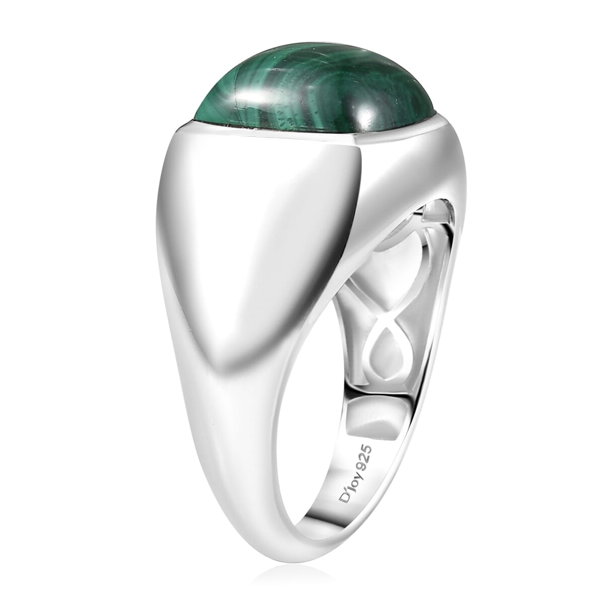 D'Joy African Malachite 10.00 ctw Men's Ring in Rhodium Over Sterling Silver (Size 13.0) image number 3
