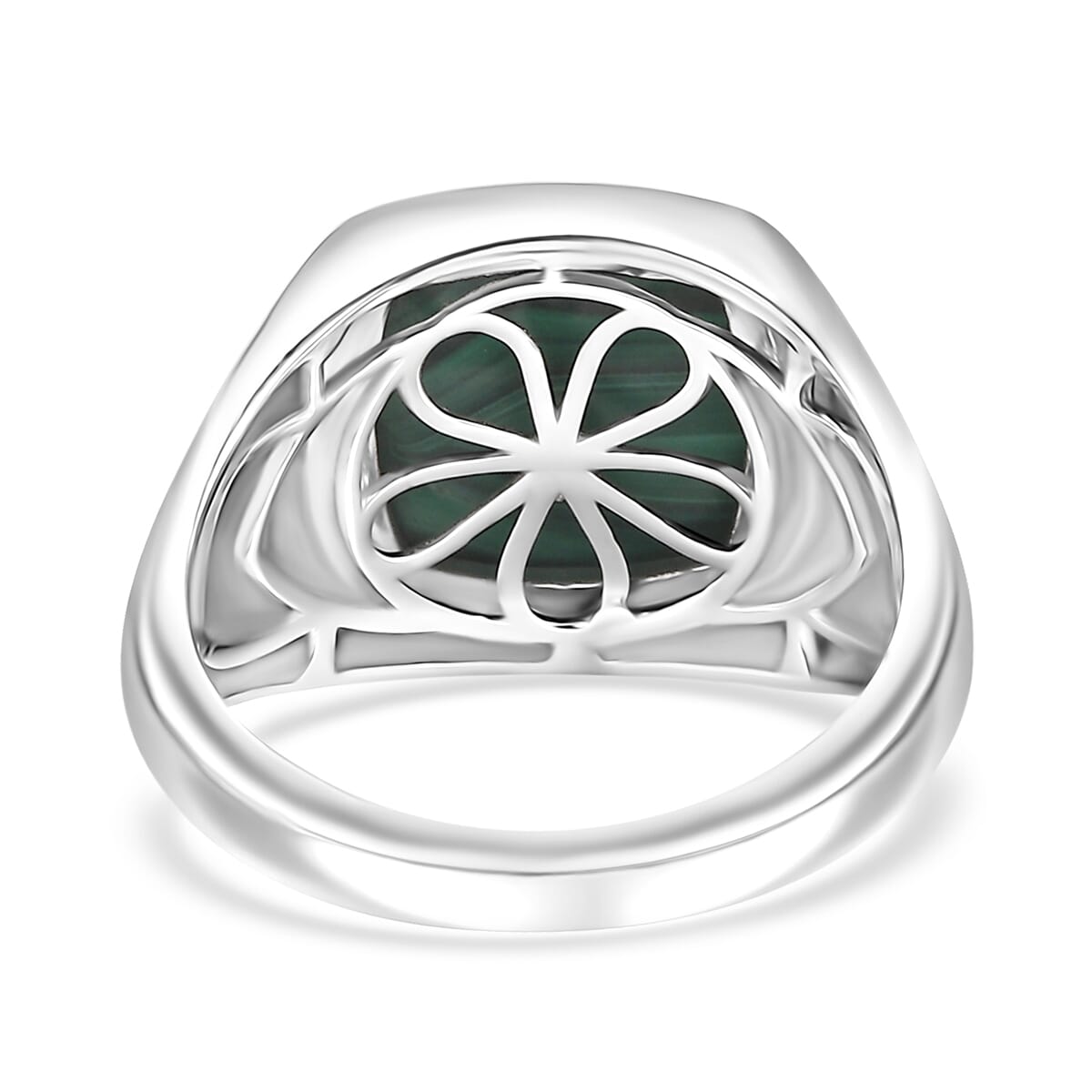 D'Joy African Malachite 10.00 ctw Men's Ring in Rhodium Over Sterling Silver (Size 13.0) image number 4