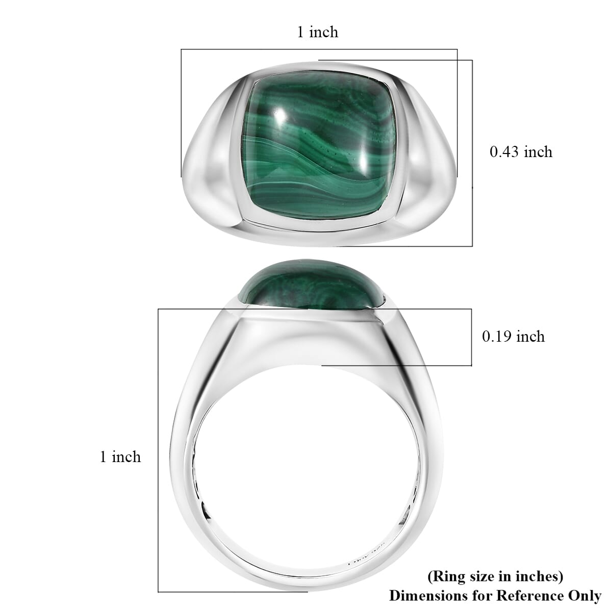 D'Joy African Malachite 10.00 ctw Men's Ring in Rhodium Over Sterling Silver (Size 13.0) image number 5