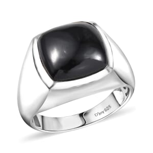 D'Joy Thai Black Spinel 11.90 ctw Men's Ring in Rhodium Over Sterling Silver (Size 10.0)