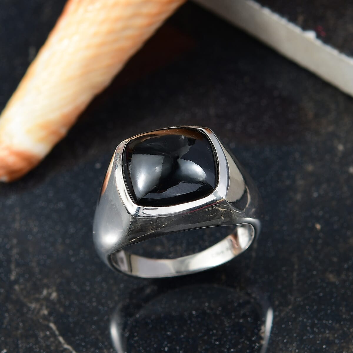 D'Joy Thai Black Spinel 11.90 ctw Men's Ring in Rhodium Over Sterling Silver (Size 11.0) image number 1