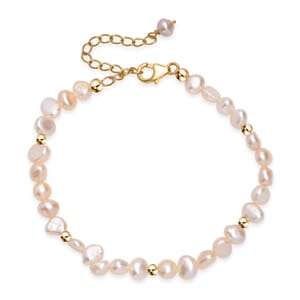 Peach Fresh Water Pearl Bracelet in 18K Vermeil Yellow Gold Over Sterling Silver (7.25 In)