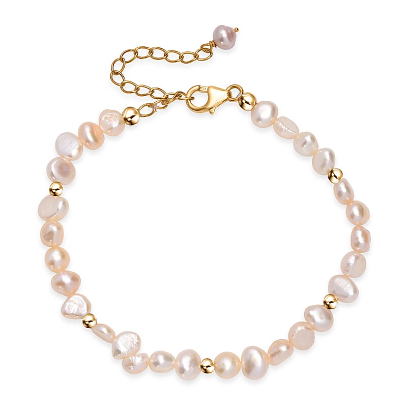 Peach Fresh Water Pearl Sun-Drenched Bracelet in 18K Vermeil Yellow Gold Over Sterling Silver (7.25-9.25In)