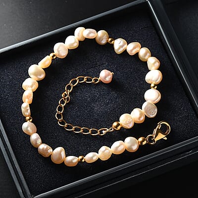 Peach Fresh Water Pearl Sun-Drenched Bracelet in 18K Vermeil Yellow Gold Over Sterling Silver (7.25-9.25In)