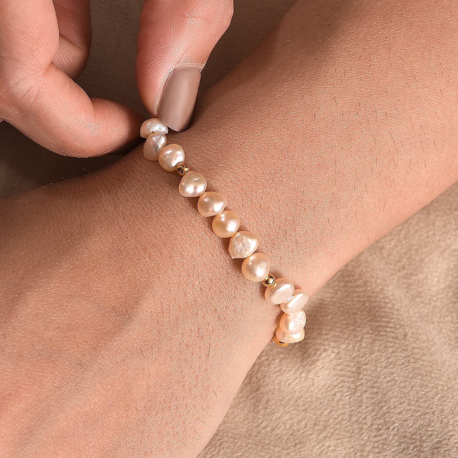 Peach Fresh Water Pearl Sun-Drenched Bracelet in 18K Vermeil Yellow Gold Over Sterling Silver (7.25-9.25In)