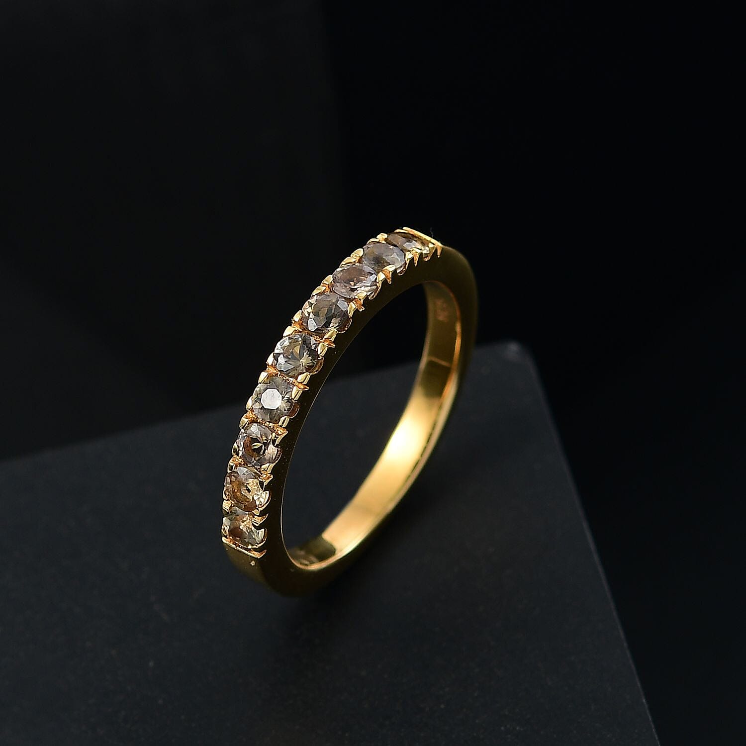 Natural Golden Tanzanite 0.70 ctw Ring in 18K YG Plated Sterling Silver (Size 10.0)