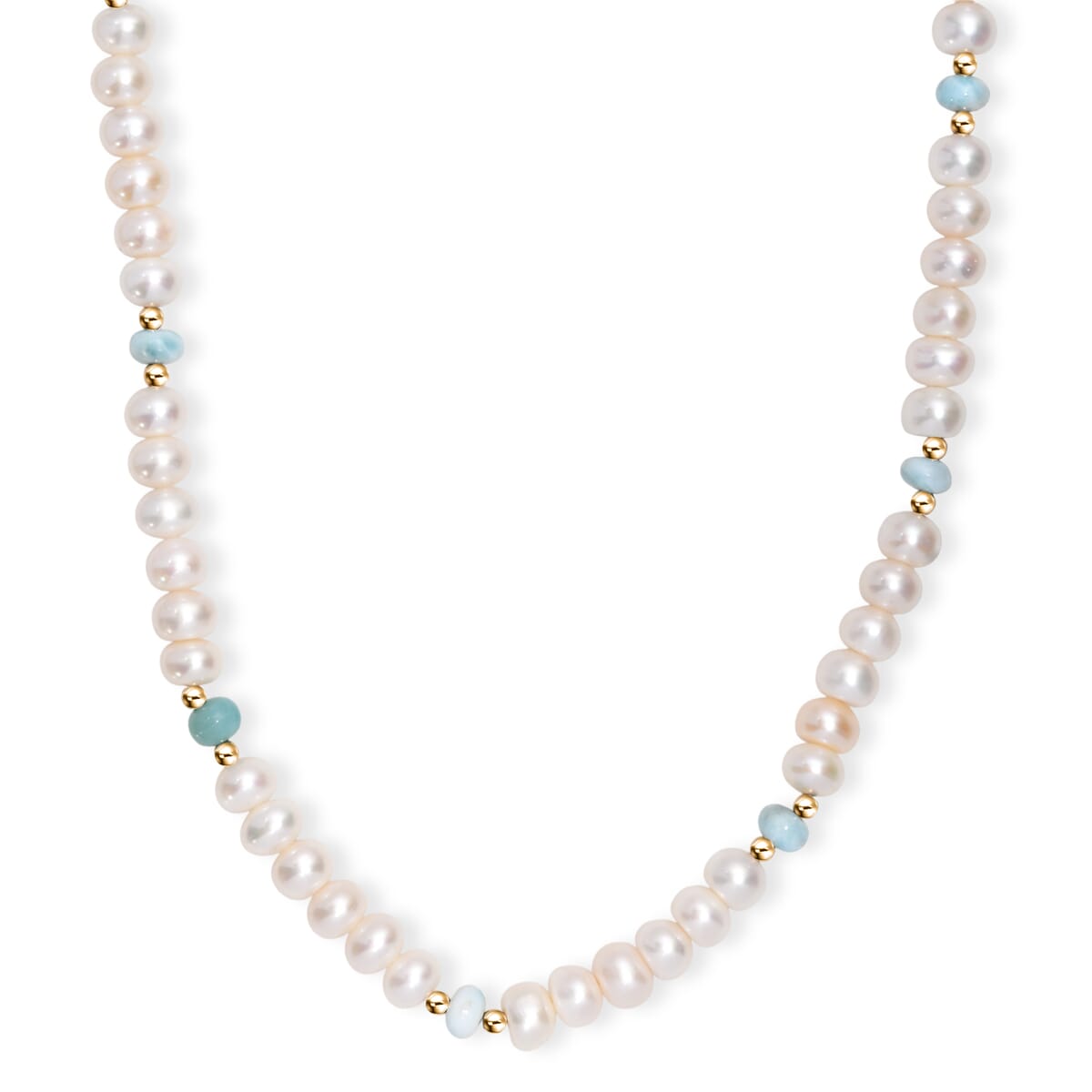 D’joy White Fresh Water Pearl and Larimar 10.00 ctw Necklace in 18K Vermeil Yellow Gold Over Sterling Silver 18 Inches image number 0