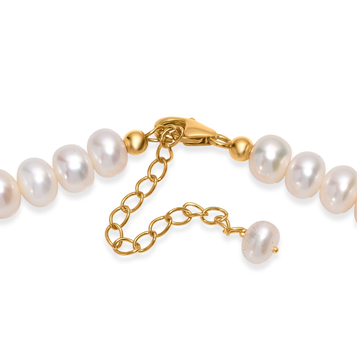 D’joy White Fresh Water Pearl and Larimar 10.00 ctw Necklace in 18K Vermeil Yellow Gold Over Sterling Silver 18 Inches image number 4
