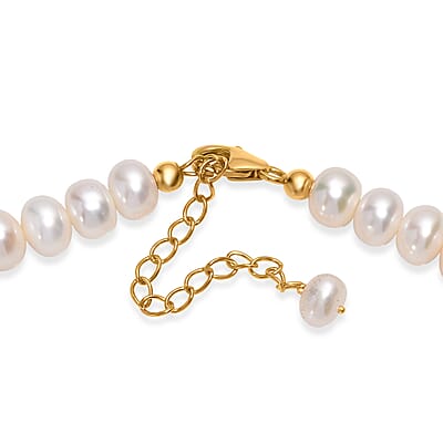 D'Joy White Freshwater Pearl and Larimar 10.00 ctw Necklace in 18K Vermeil Yellow Gold Over Sterling Silver 18 Inches