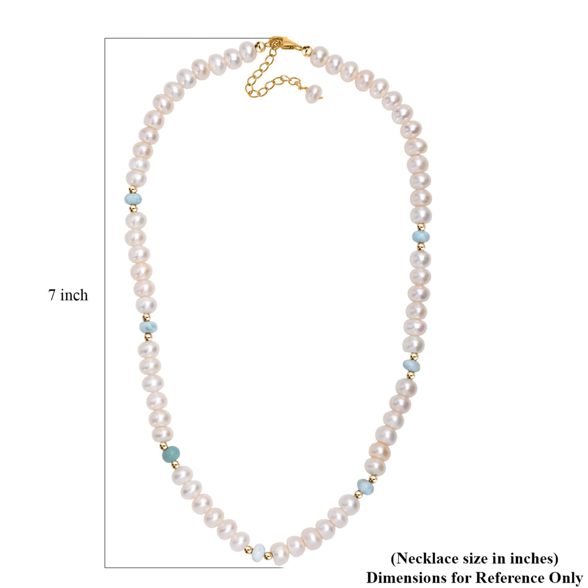 D’joy White Fresh Water Pearl and Larimar 10.00 ctw Necklace in 18K Vermeil Yellow Gold Over Sterling Silver 18 Inches image number 5