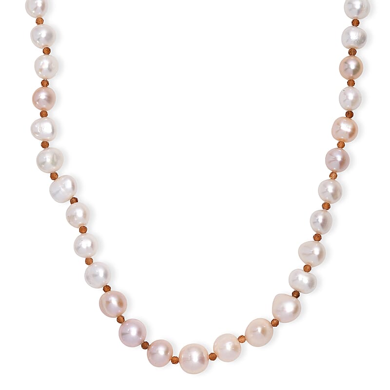 D'Joy Fresh Water Pearl and Ratnapura Hessonite Garnet 8.00 ctw Necklace in 18K Vermeil Yellow Gold Over Sterling Silver 18 Inches