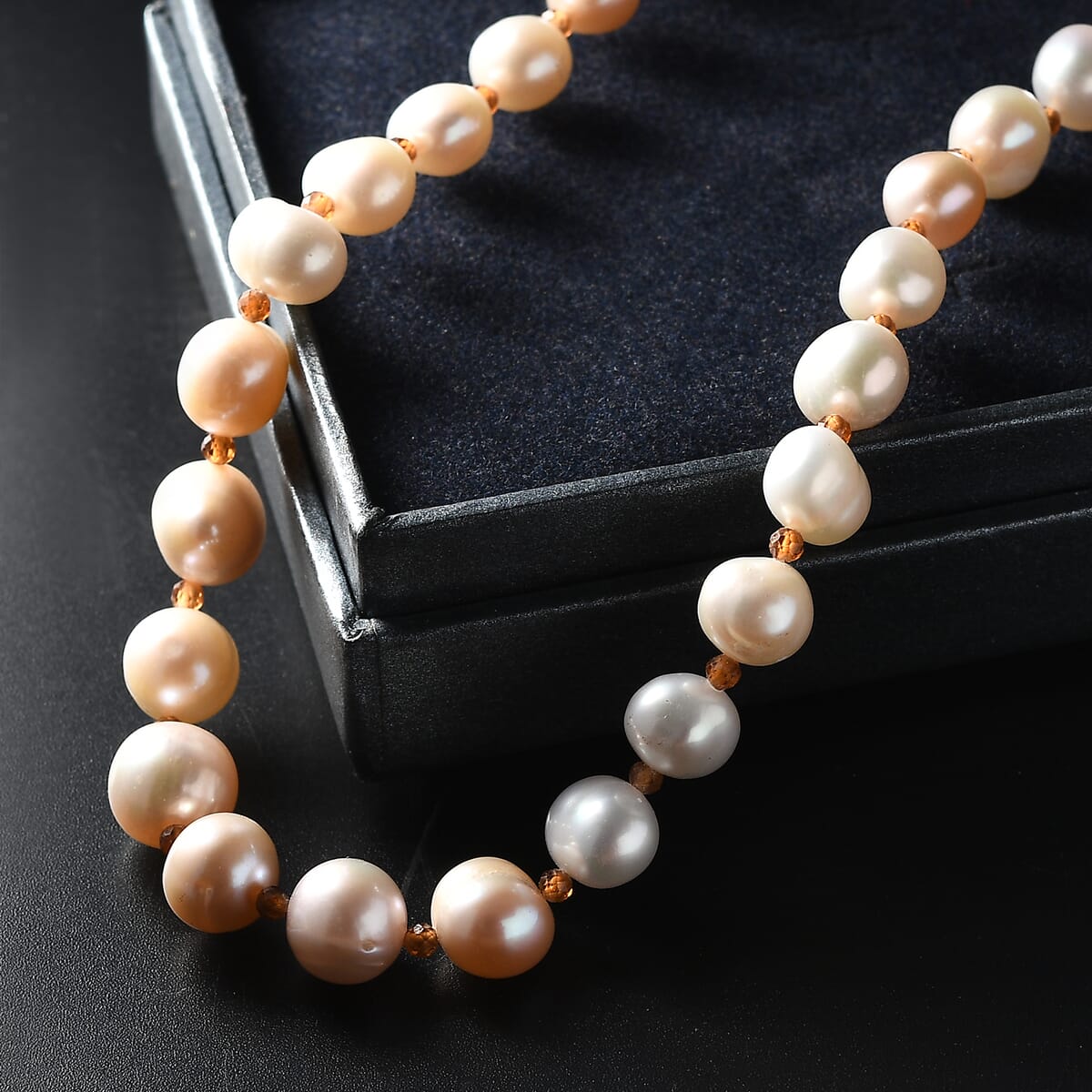 D’joy Fresh Water Pearl and Ratnapura Hessonite Garnet 8.00 ctw Necklace in 18K Vermeil Yellow Gold Over Sterling Silver 18 Inches image number 1