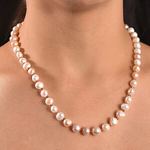 D'Joy Fresh Water Pearl and Ratnapura Hessonite Garnet 8.00 ctw Necklace in 18K Vermeil Yellow Gold Over Sterling Silver 18 Inches