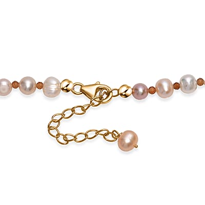 D'Joy Fresh Water Pearl and Ratnapura Hessonite Garnet 8.00 ctw Necklace in 18K Vermeil Yellow Gold Over Sterling Silver 18 Inches