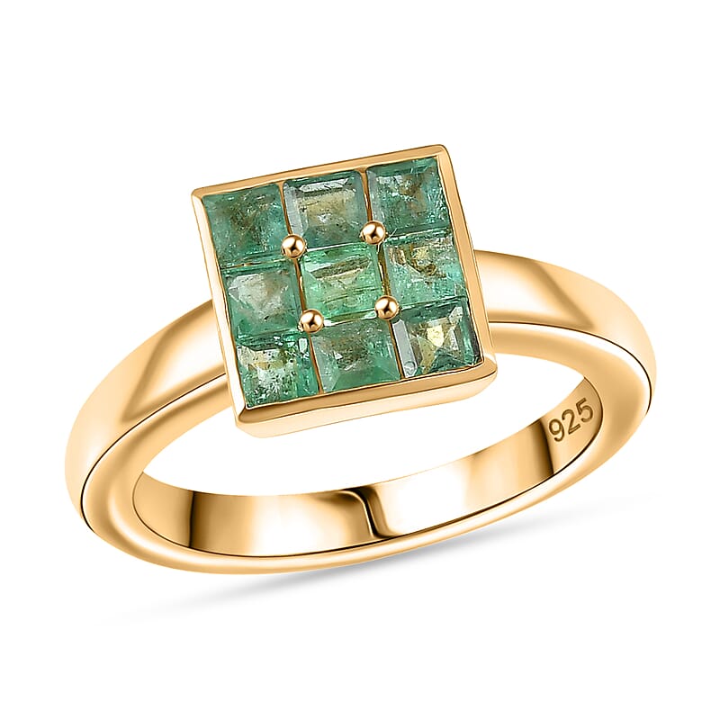 Kagem Zambian Emerald 0.70 ctw Ring in 18K Vermeil Yellow Gold Over Sterling Silver (Size 8.0)