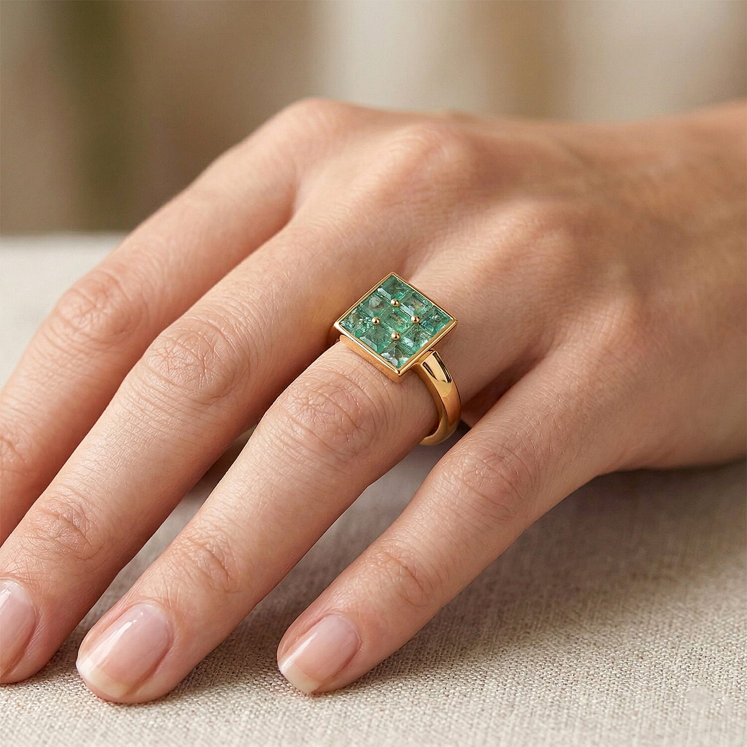 Kagem Zambian Emerald 0.70 ctw Ring in 18K Vermeil Yellow Gold Over Sterling Silver (Size 8.0)