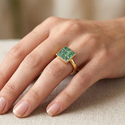 Kagem Zambian Emerald 0.70 ctw Ring in 18K Vermeil Yellow Gold Over Sterling Silver (Size 8.0)