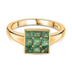 Kagem Zambian Emerald 0.89 ctw Ring in Vermeil Yellow Gold Over Sterling Silver (Size 9)