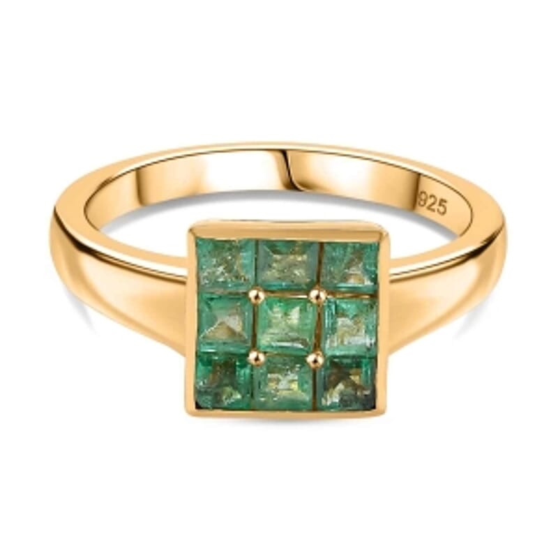 Kagem Zambian Emerald 0.89 ctw Ring in Vermeil Yellow Gold Over Sterling Silver (Size 9)