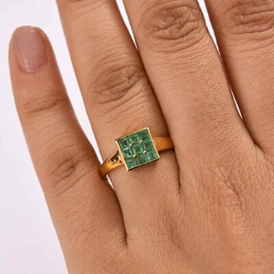 Kagem Zambian Emerald 0.89 ctw Ring in Vermeil Yellow Gold Over Sterling Silver (Size 9)