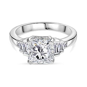 D'Joy Moissanite 3.24 ctw Ring in Rhodium Over Sterling Silver (Size 9.0)