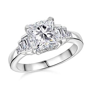 D'Joy Moissanite 3.24 ctw Ring in Rhodium Over Sterling Silver (Size 9.0)