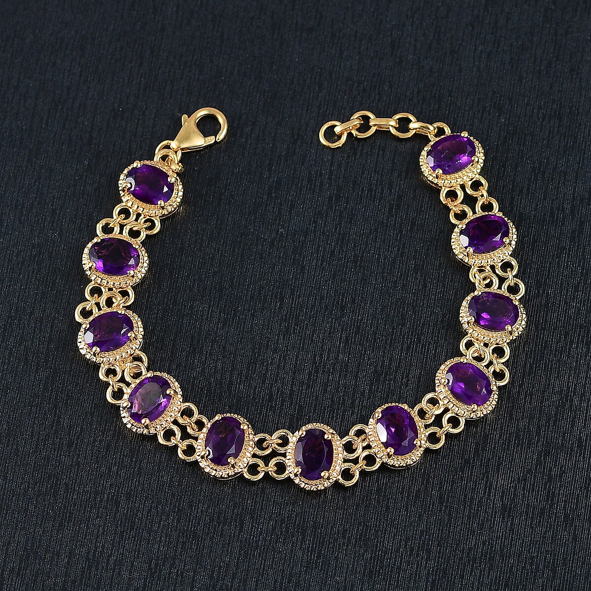D'Joy African Amethyst 12.60 ctw Bracelet in 18K Vermeil Yellow Gold Over Sterling Silver (7.25 In) image number 1