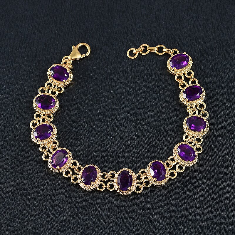 D'Joy African Amethyst 12.60 ctw Bracelet in 18K Vermeil Yellow Gold Over Sterling Silver (7.25 In)