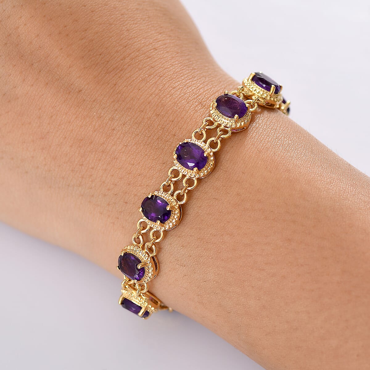 D'Joy African Amethyst 12.60 ctw Bracelet in 18K Vermeil Yellow Gold Over Sterling Silver (7.25 In) image number 2