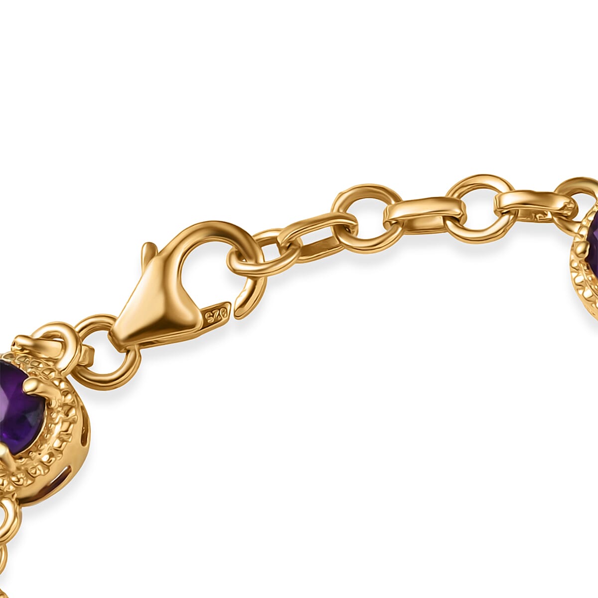 D'Joy African Amethyst 12.60 ctw Bracelet in 18K Vermeil Yellow Gold Over Sterling Silver (7.25 In) image number 3