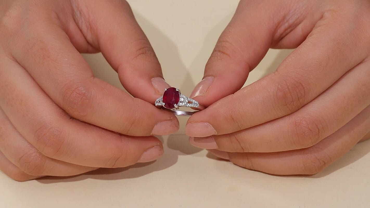 D'Joy Niassa Ruby (FF) and White Zircon 3.00 ctw Art Deco Ring in Rhodium Over Sterling Silver