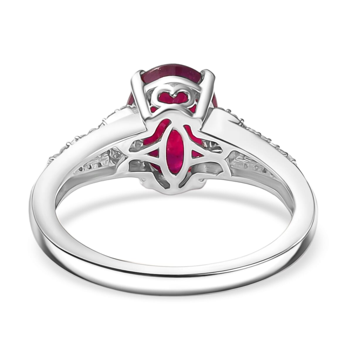 D'Joy Niassa Ruby (FF) and White Zircon 3.00 ctw Art Deco Ring in Rhodium Over Sterling Silver (Size 7.0) image number 4