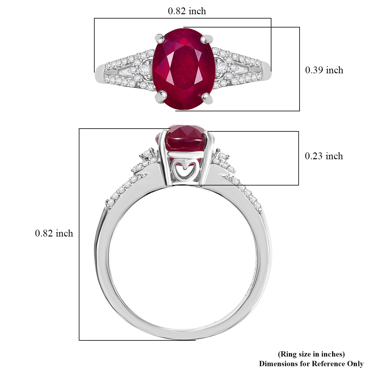 D'Joy Niassa Ruby (FF) and White Zircon 3.00 ctw Art Deco Ring in Rhodium Over Sterling Silver (Size 7.0) image number 5