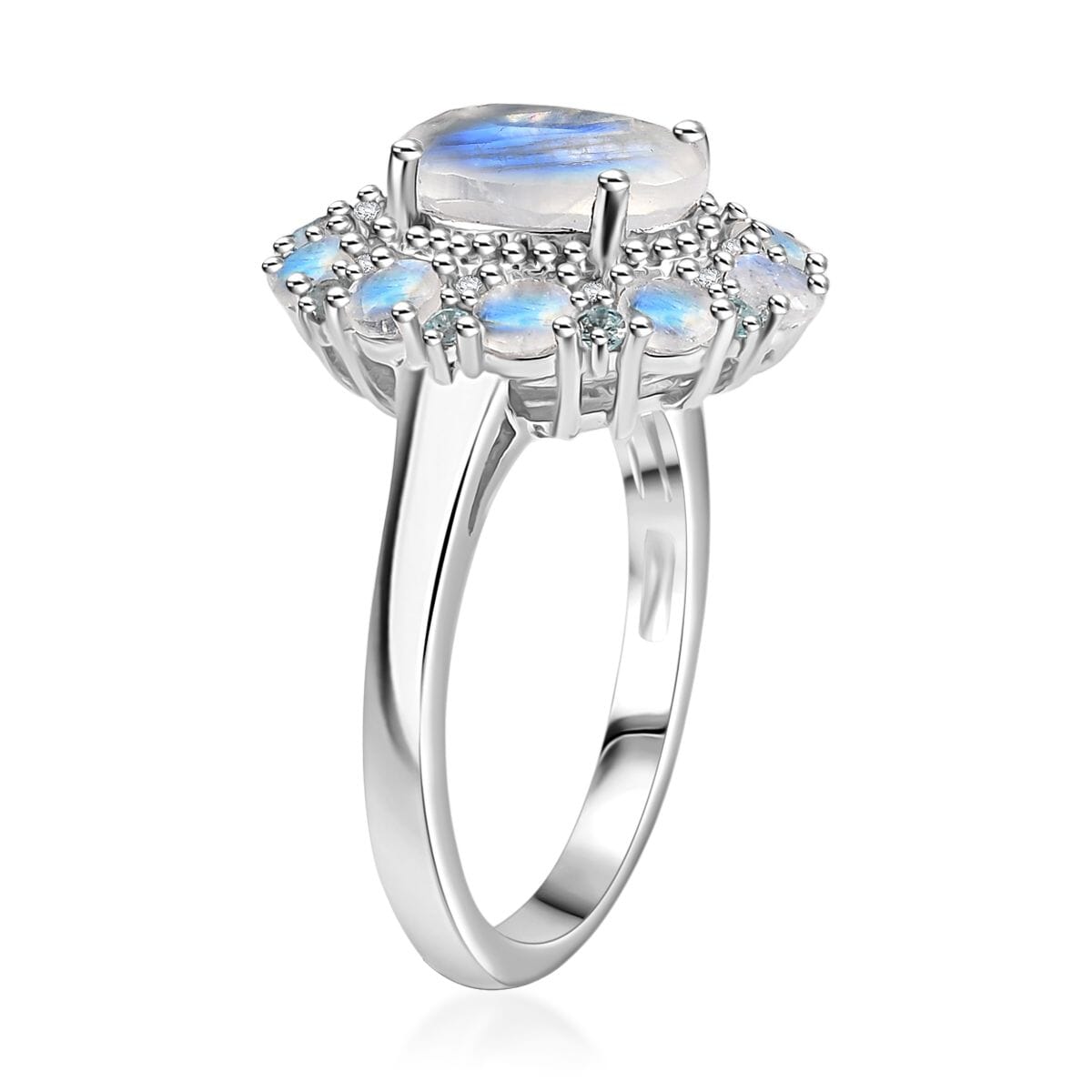 Karis Moon Glow Moonstone and Multi Gemstone 4.00 ctw Celestial Orbit Ring in Platinum Bond (Size 10.0) image number 3