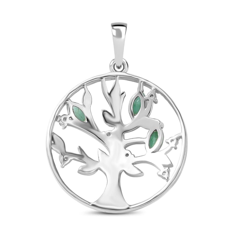 Kagem Zambian Emerald and White Zircon 0.55 ctw Pendant in Platinum Over Sterling Silver
