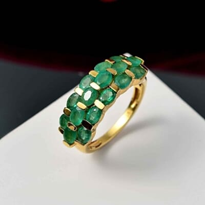 Kagem Zambian Emerald 2.54 ctw Cluster Ring in Vermeil Yellow Gold Over Sterling Silver (Size 11.5)