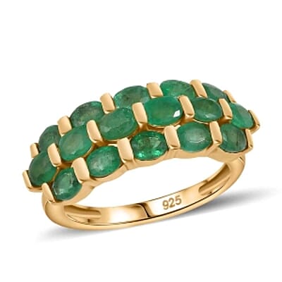 Kagem Zambian Emerald 2.54 ctw Cluster Ring in Vermeil Yellow Gold Over Sterling Silver (Size 11.5)