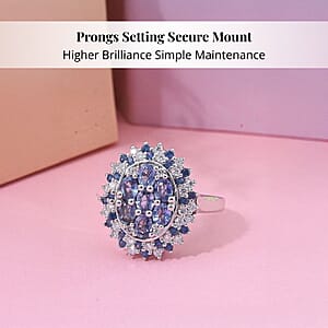 Ceylon Blue Sapphire, Moissanite Ring in Rhodium Over Sterling Silver 2.40 ctw (Size 10.0)