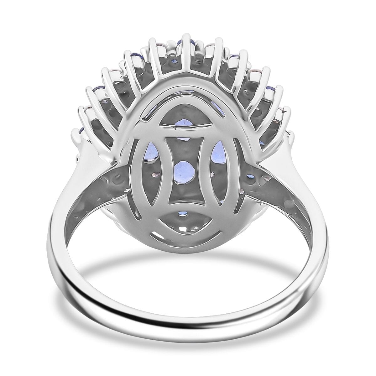 Premium Ceylon Blue Sapphire and Moissanite 2.40 ctw Celestial Crown Ring in Rhodium Over Sterling Silver (Size 10.0) image number 4
