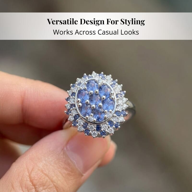 Ceylon Blue Sapphire, Moissanite Ring in Rhodium Over Sterling Silver 2.40 ctw (Size 10.0)