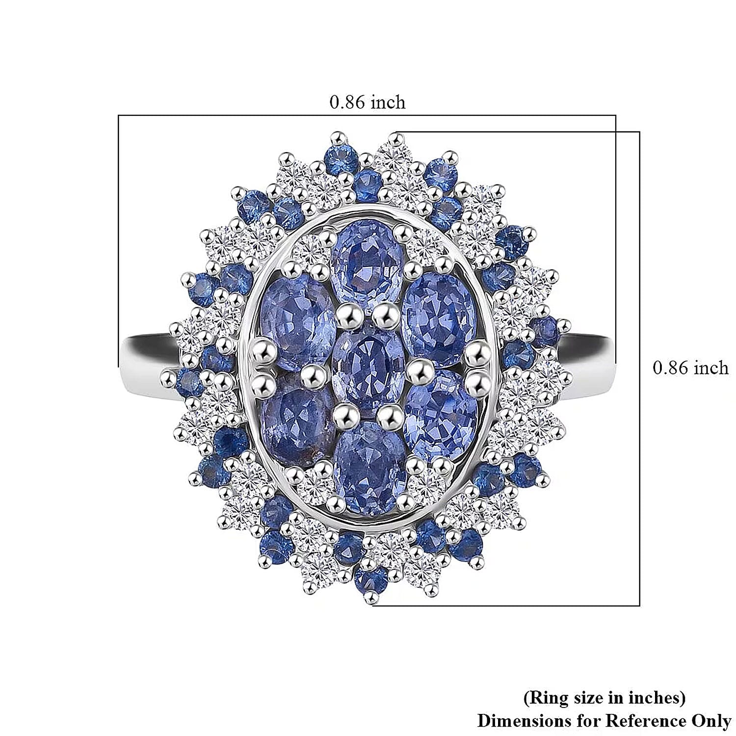Ceylon Blue Sapphire, Moissanite Ring in Rhodium Over Sterling Silver 2.40 ctw (Size 10.0)